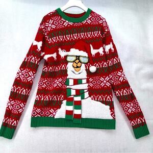 Men’s Ugly Christmas Sweater size Small Llama Red & Green Crewneck